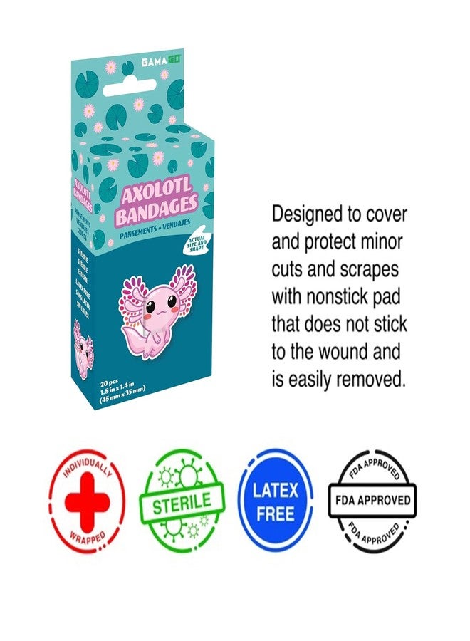 GAMAGO Axolotl Shaped Bandages Kids & Kidults - Set of 20 Individually Wrapped Self Adhesive Bandages - Sterile, Latex-Free & Easily Removable - Funny Gift & First Aid Addition - Image 2
